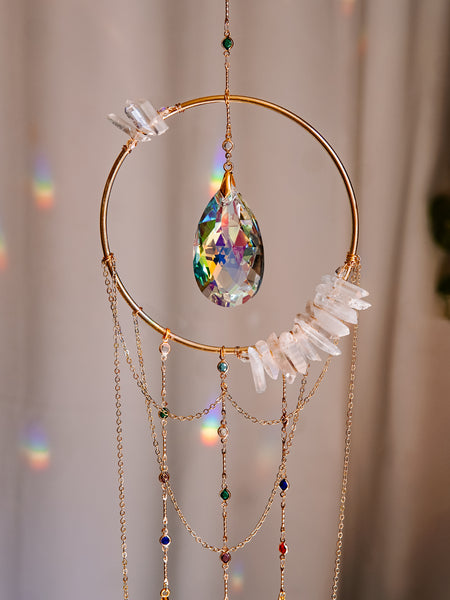 4 Prism Rainbow Maker With Aura Quartz On Multicolored Chain