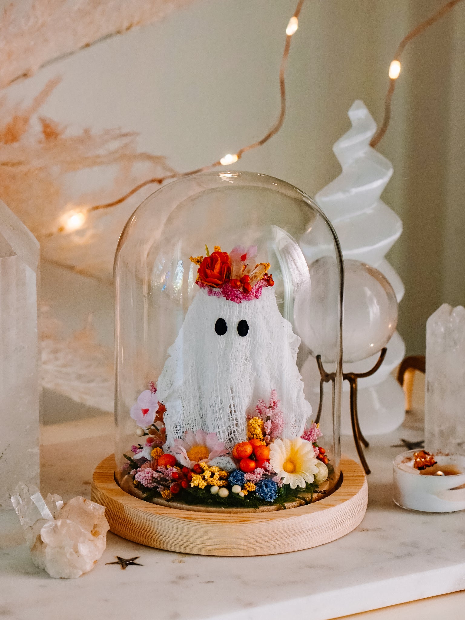 "May Queen" Ghostie In Glass Cloche