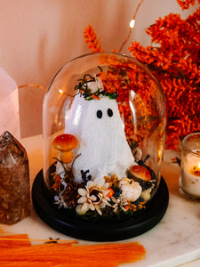 Autumnal Ghostie In Glass Cloche