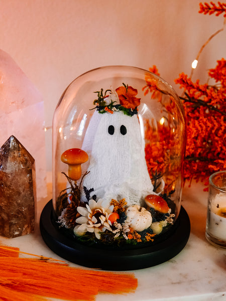 Autumnal Ghostie In Glass Cloche