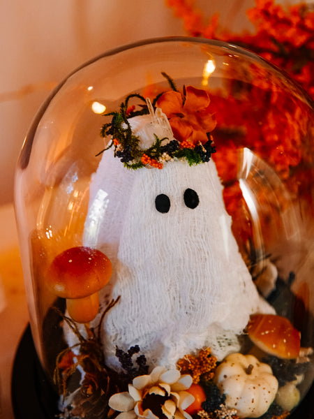 Autumnal Ghostie In Glass Cloche