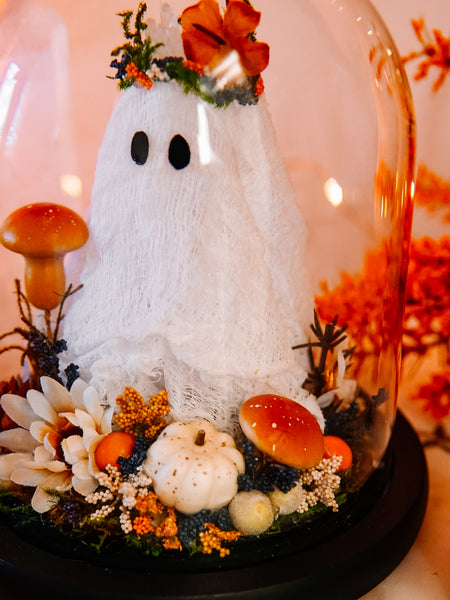 Autumnal Ghostie In Glass Cloche