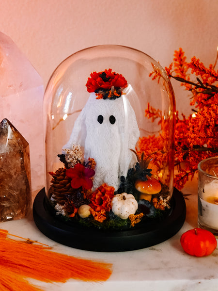 Autumnal Ghostie In Glass Cloche