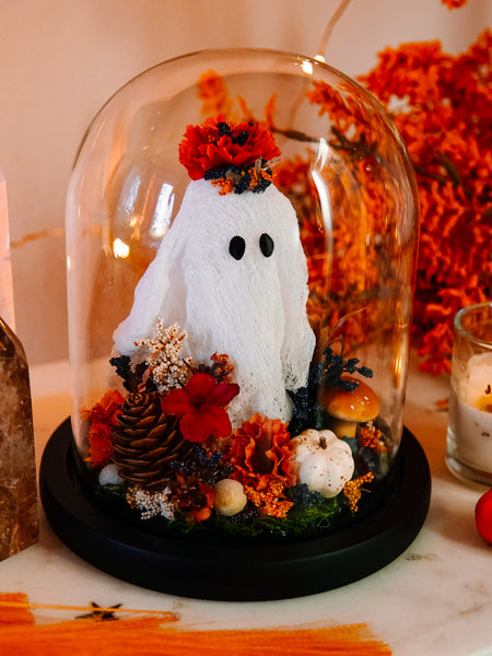 Autumnal Ghostie In Glass Cloche