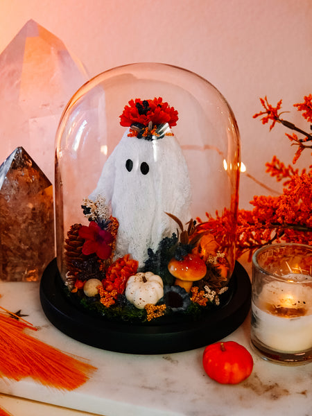 Autumnal Ghostie In Glass Cloche