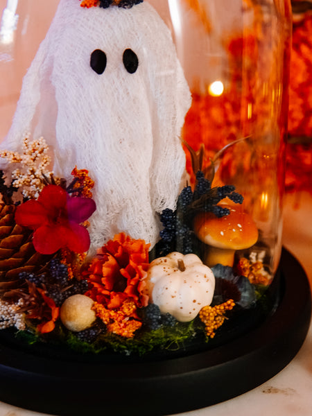 Autumnal Ghostie In Glass Cloche