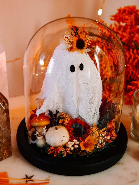 Autumnal Ghostie In Glass Cloche