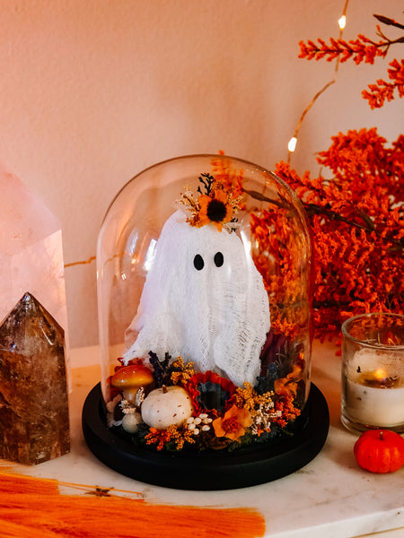 Autumnal Ghostie In Glass Cloche