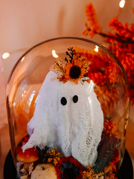 Autumnal Ghostie In Glass Cloche