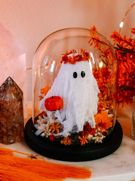 Autumnal Ghostie In Glass Cloche