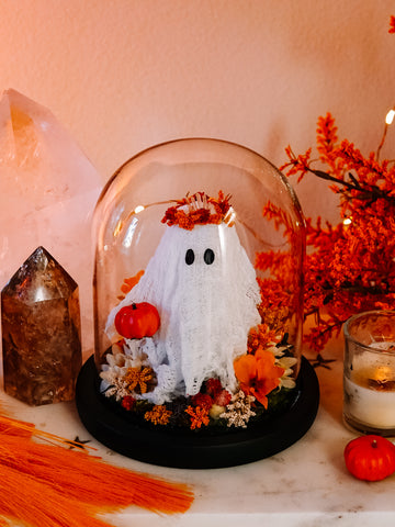 Autumnal Ghostie In Glass Cloche