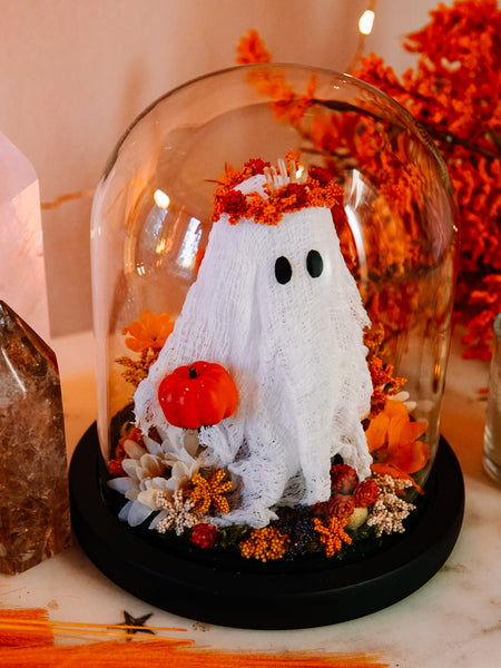 Autumnal Ghostie In Glass Cloche