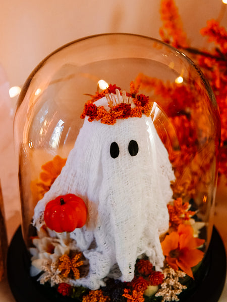 Autumnal Ghostie In Glass Cloche