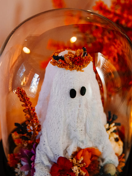 Autumnal Ghostie In Glass Cloche