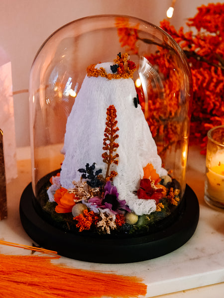 Autumnal Ghostie In Glass Cloche