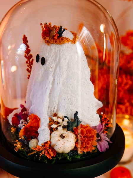 Autumnal Ghostie In Glass Cloche