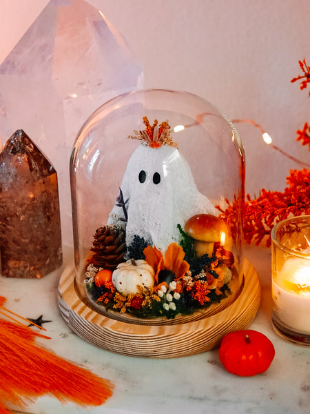 Autumnal Ghostie In Glass Cloche