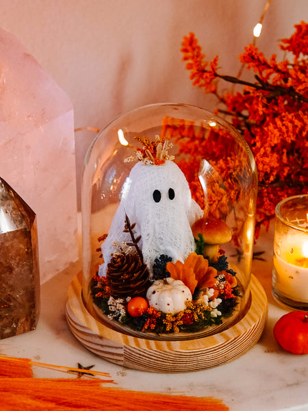 Autumnal Ghostie In Glass Cloche