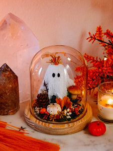 Autumnal Ghostie In Glass Cloche