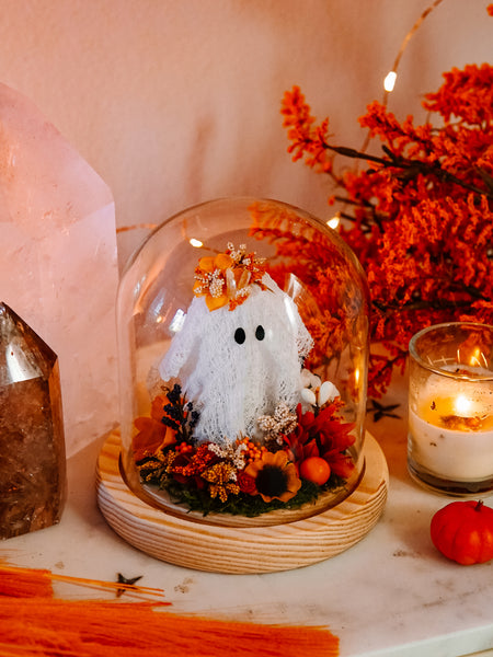 Autumnal Ghostie In Glass Cloche