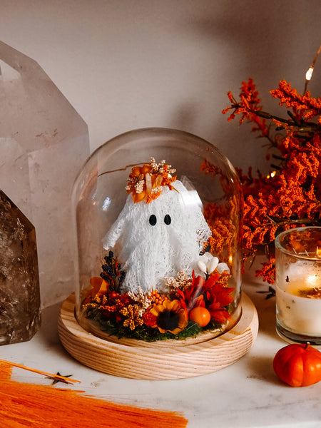 Autumnal Ghostie In Glass Cloche