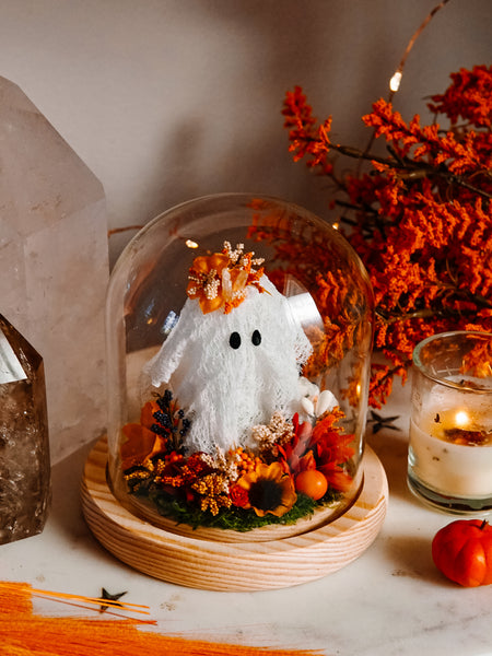 Autumnal Ghostie In Glass Cloche