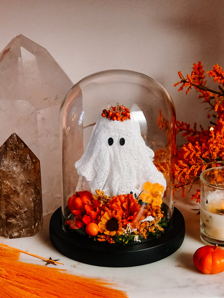 Autumnal Ghostie In Glass Cloche