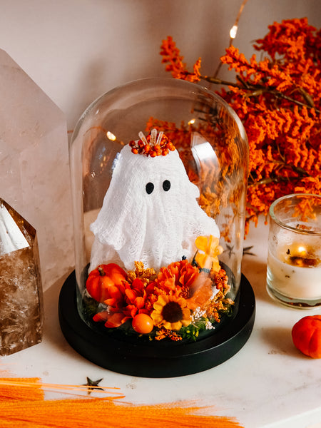 Autumnal Ghostie In Glass Cloche