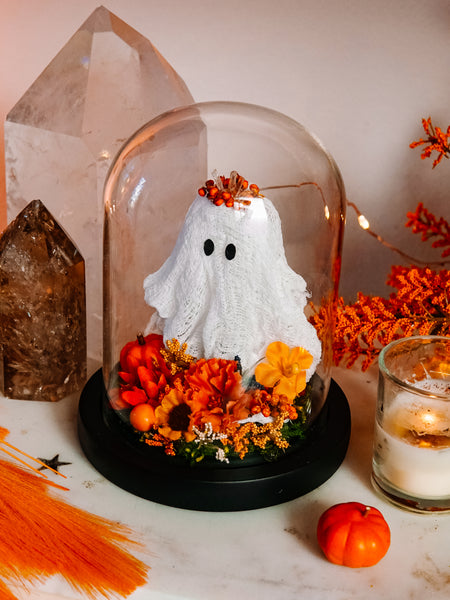 Autumnal Ghostie In Glass Cloche