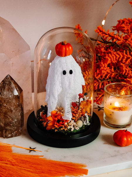 Autumnal Ghostie In Glass Cloche