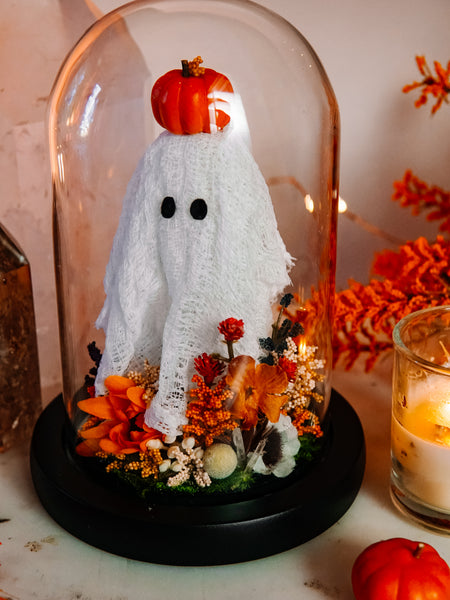 Autumnal Ghostie In Glass Cloche