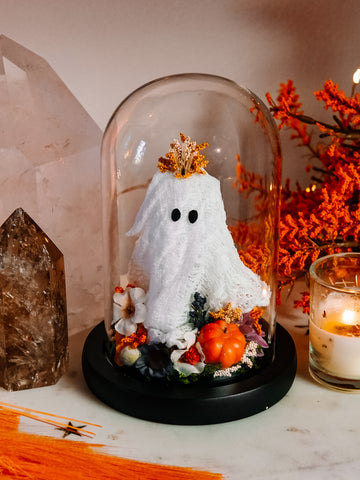 Autumnal Ghostie In Glass Cloche