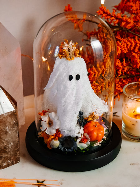 Autumnal Ghostie In Glass Cloche