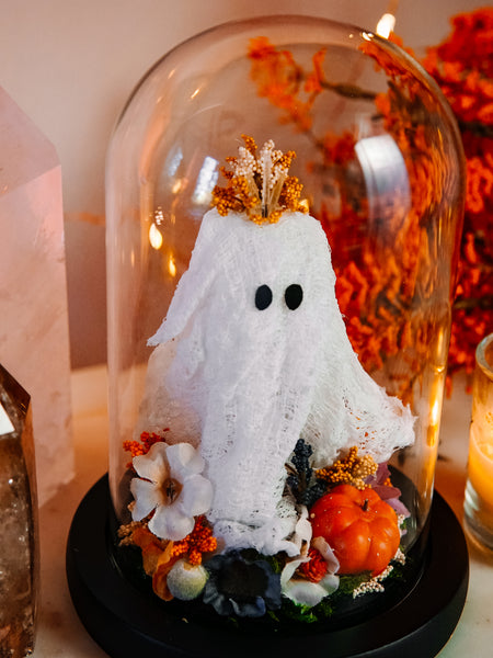 Autumnal Ghostie In Glass Cloche