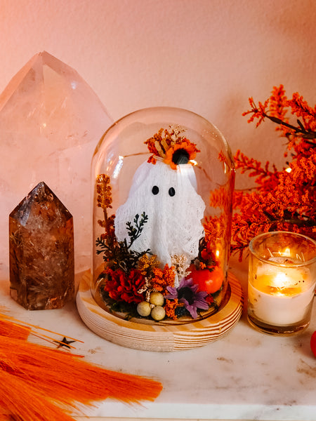 Autumnal Ghostie In Glass Cloche