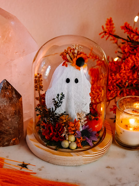 Autumnal Ghostie In Glass Cloche