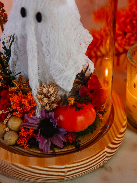 Autumnal Ghostie In Glass Cloche