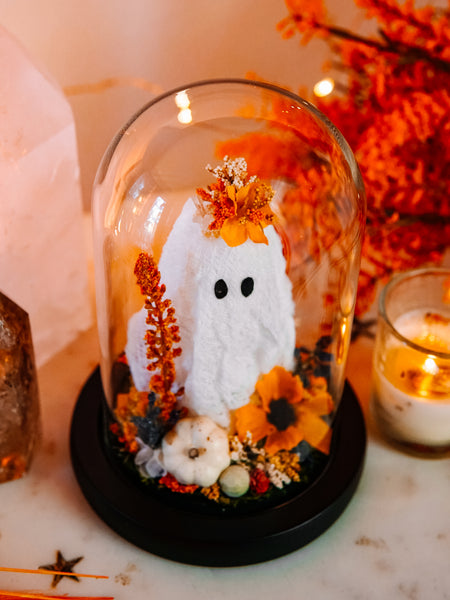 Autumnal Ghostie In Glass Cloche