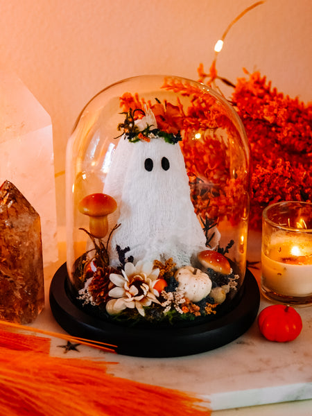 Autumnal Ghostie In Glass Cloche