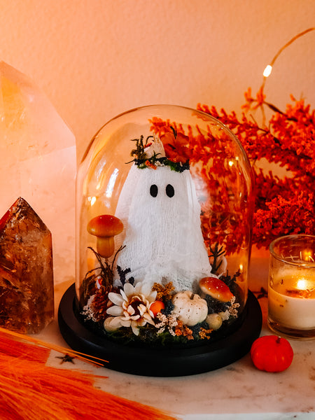 Autumnal Ghostie In Glass Cloche