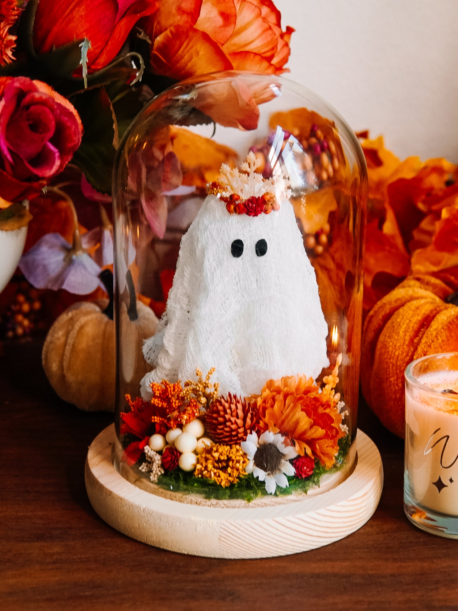 Autumnal Ghostie In Glass Cloche