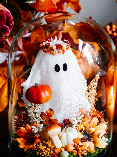 Autumnal Ghostie In Glass Cloche