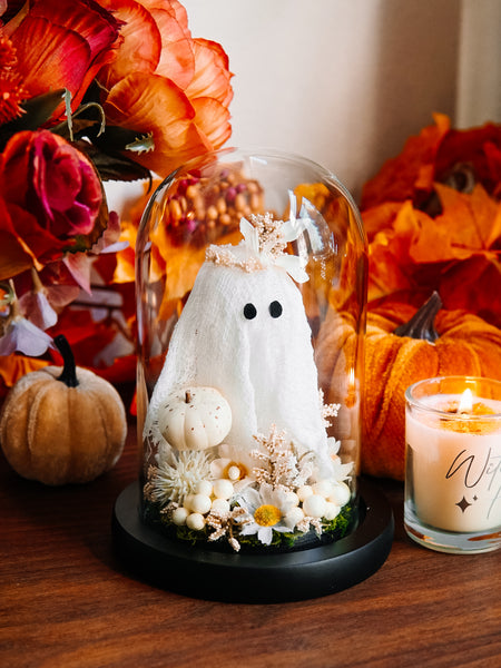 Autumnal Ghostie In Glass Cloche