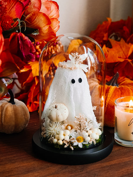 Autumnal Ghostie In Glass Cloche