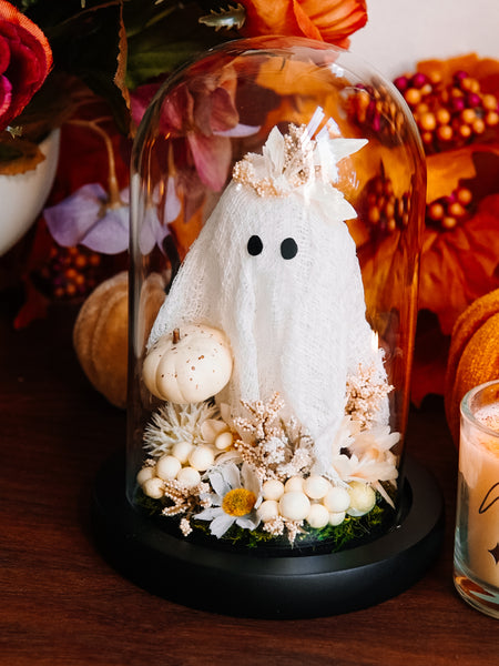 Autumnal Ghostie In Glass Cloche