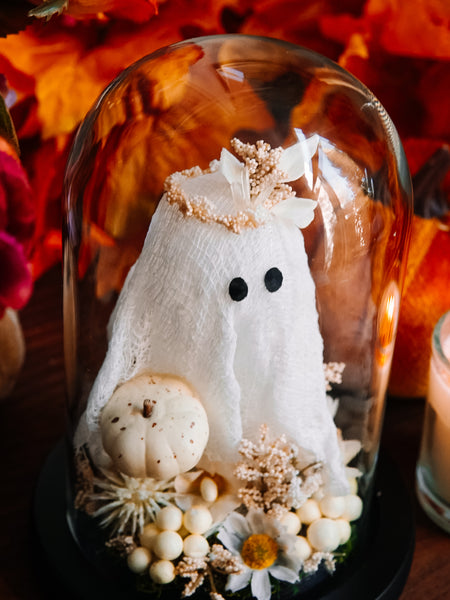 Autumnal Ghostie In Glass Cloche