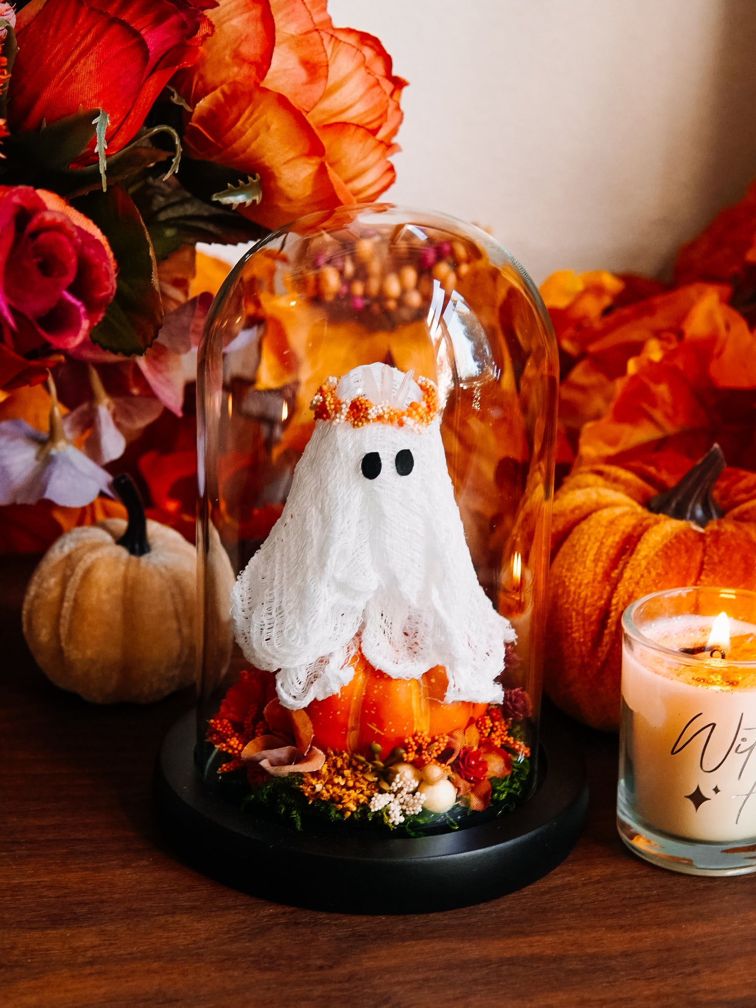 Autumnal Ghostie In Glass Cloche