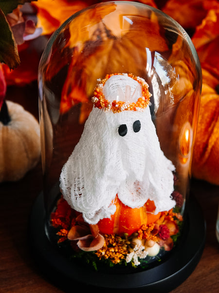 Autumnal Ghostie In Glass Cloche