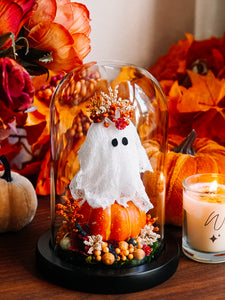 Autumnal Ghostie In Glass Cloche