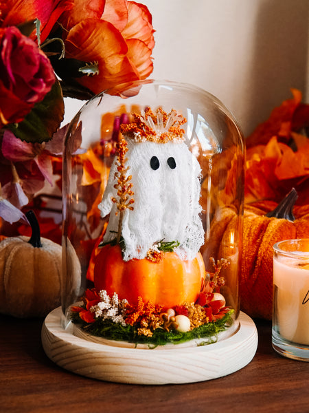 Autumnal Ghostie In Glass Cloche